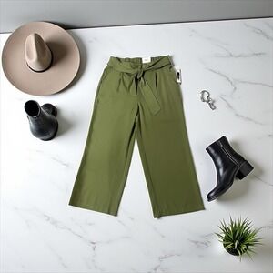 Time and Tru Olive Green Cropped Wide Leg Soft Pants with Tie NEW Size S-4/6